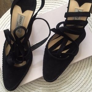 JIMMY CHOO - ECLIPSE  / Black Suede / ANKLE TIE HEEL